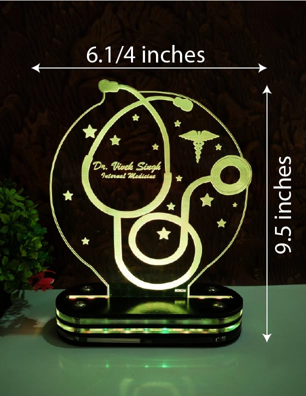 Kosgai Personalized Unique Acrylic Stethoscope Doctors Name 3D Illusion LED Multicolor lamp for Male/Female Doctors